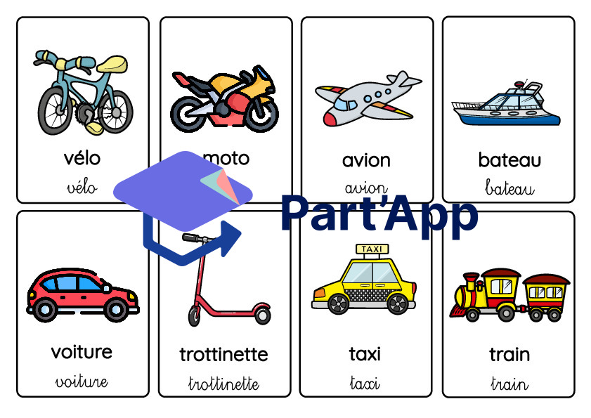 Part'App | Carte de vocabulaire - les moyens de transport