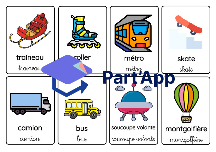 Part'App | Carte de vocabulaire - les moyens de transport