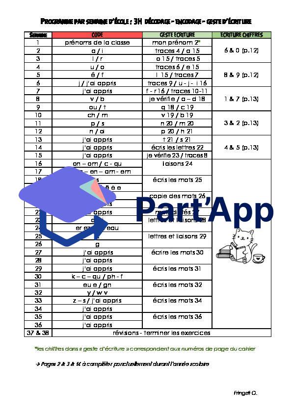 Part'App | Nouveau mer français 3e : Planification par semaine scolaire ...