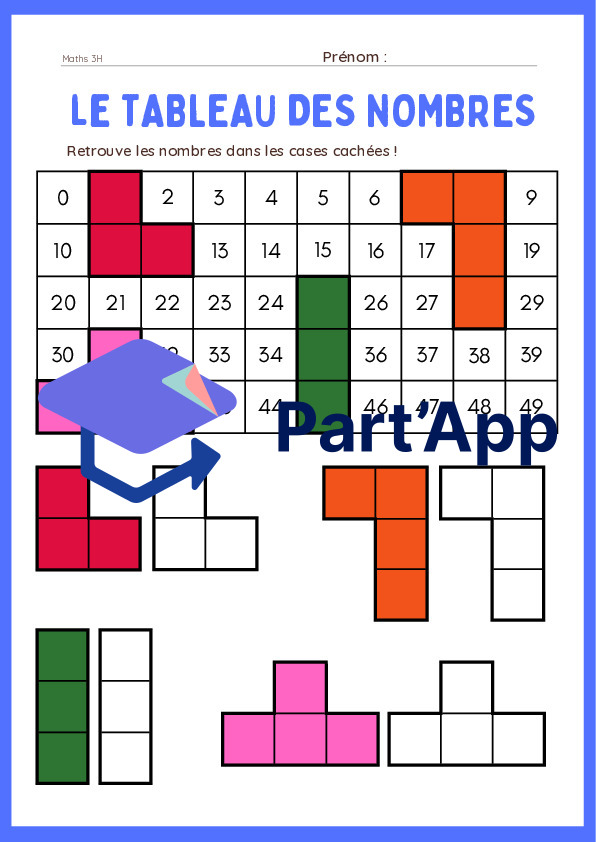 Part'App | Le tableau des nombres de 0 à 40 puis de 0 à 50